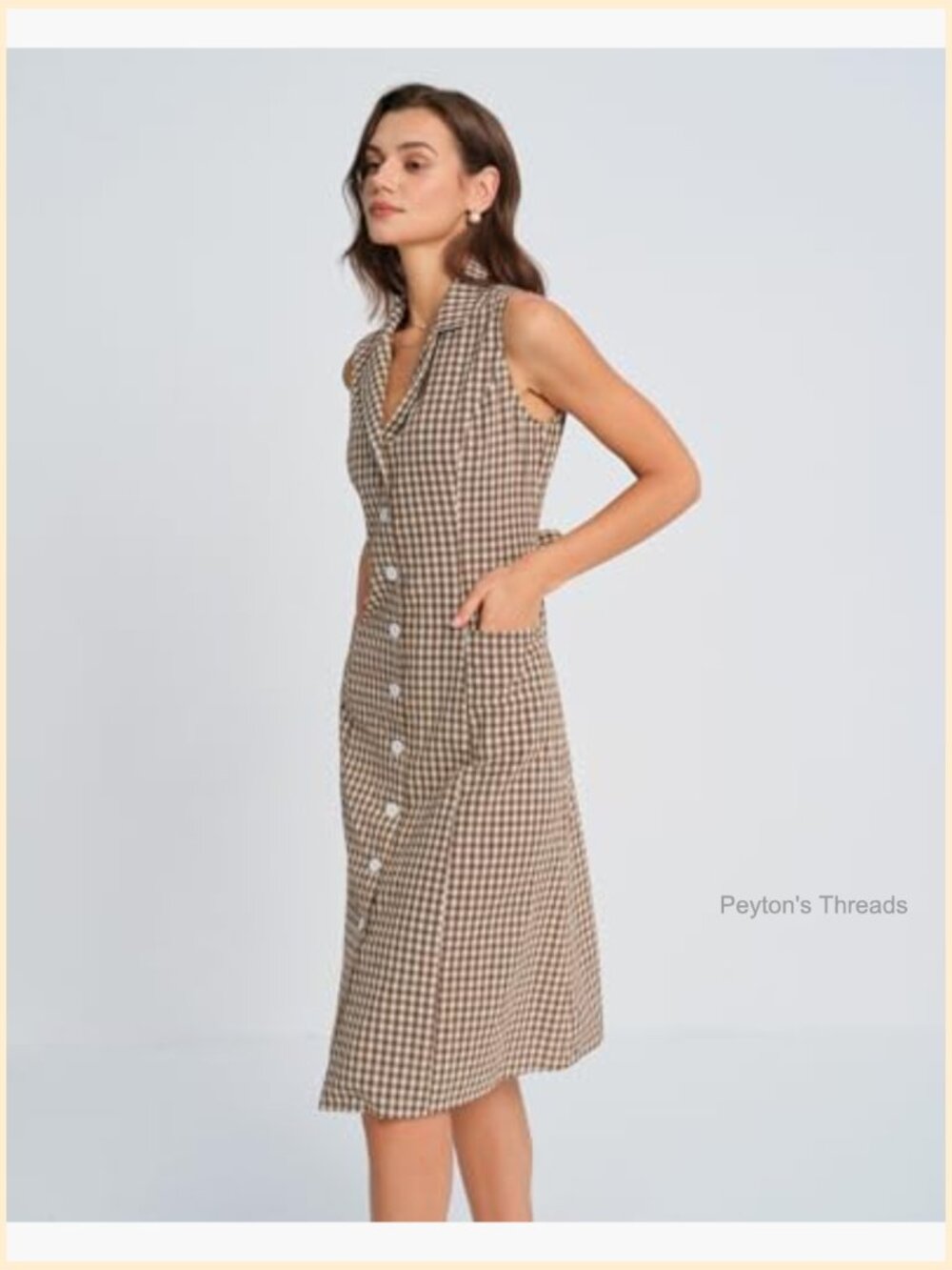 Sleeveless Button Up Midi A Line Dress Work Casual Premium Plaid Dress - Picture 3 of 6